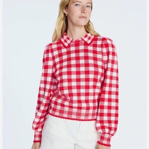 Chic Red and White Plaid Women's Blouse
